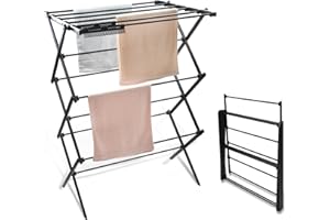 YUBELLES 3 Tiers Extendable Clothes Drying Rack, Vertical Laundry Rack Portable and Collapsible for Storage Indoor Outdoor，Pure Black