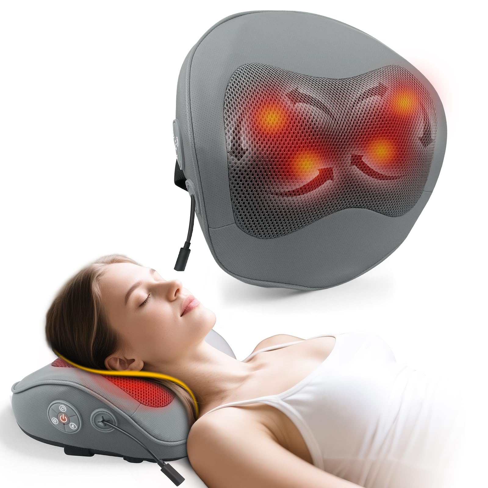 Photo 1 of *Damaged box* Holniva Shiatsu Neck and Back Massager with Heat - Rechargeable Kneading Massage Pillow for Neck, Shoulders and Back, Ergonomic Design for Home, Office and Trave(Gray)