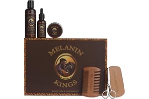Melanin Kings Beard Grooming Kit for Men - Formulas With Ancient African Natural Ingredients | Beard Wash, Oil, Balm, Brush, Comb, Trimming Scissors