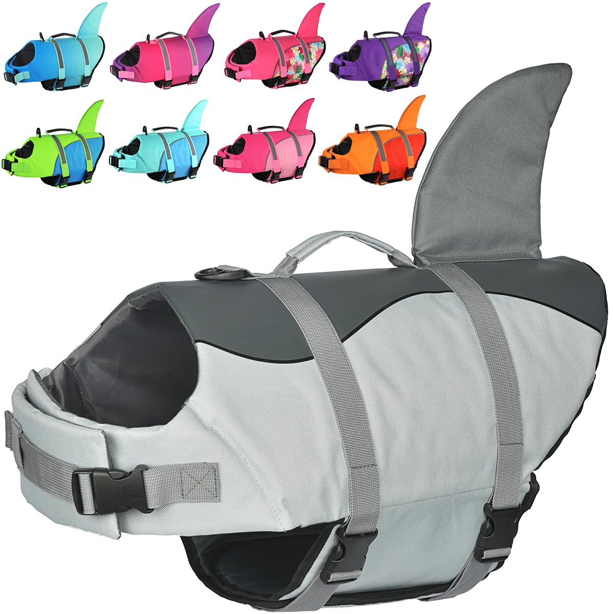 Doglay Dog Life Vest, Ripstop Shark Dog Life Jacket for Swimming Boating, Adjustable Life Jackets for Dogs with Rescue Handle, Dog Floatation Vest for Small Medium Large Dogs