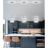 cenozo 3 Pack Modern Crystal Pendant Lights for Kitchen Island LED Dimmable Glam Pendant Lighting Chandelier for Dining Room Hallway Corner Lamp Nickel