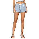 Cali1850 Women's Casual Linen Shorts - Drawstring Smocked Waist Oceanside Lounge Beach Printed Pants with Pockets