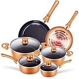 10pcs Cookware Set Non-stick Frying Pans Set Ceramic Coating Soup Pot, Milk Pot, Copper Aluminum Pan with Lid Gas Induction C