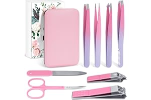 GRANDFUN Precision Tweezers Nail Clippers Kit for Facial Hair, Lashes - Travel Case Included