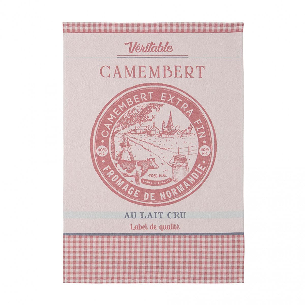 Coucke French Cotton Jacquard Towel, Camembert Cheese, 20-Inches by 30-Inches, Red, 100% Cotton