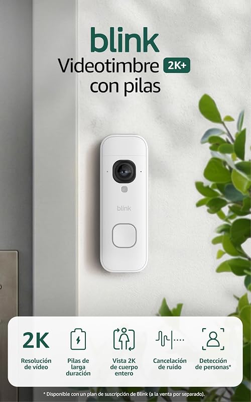 Videotimbre 2K+ con pilas (últ. generación) | Vista de cuerpo entero | Audio mejorado | IP65 | Pilas de larga duración | Instalación sencilla | Módulo de sincronización no incluido (blanco)