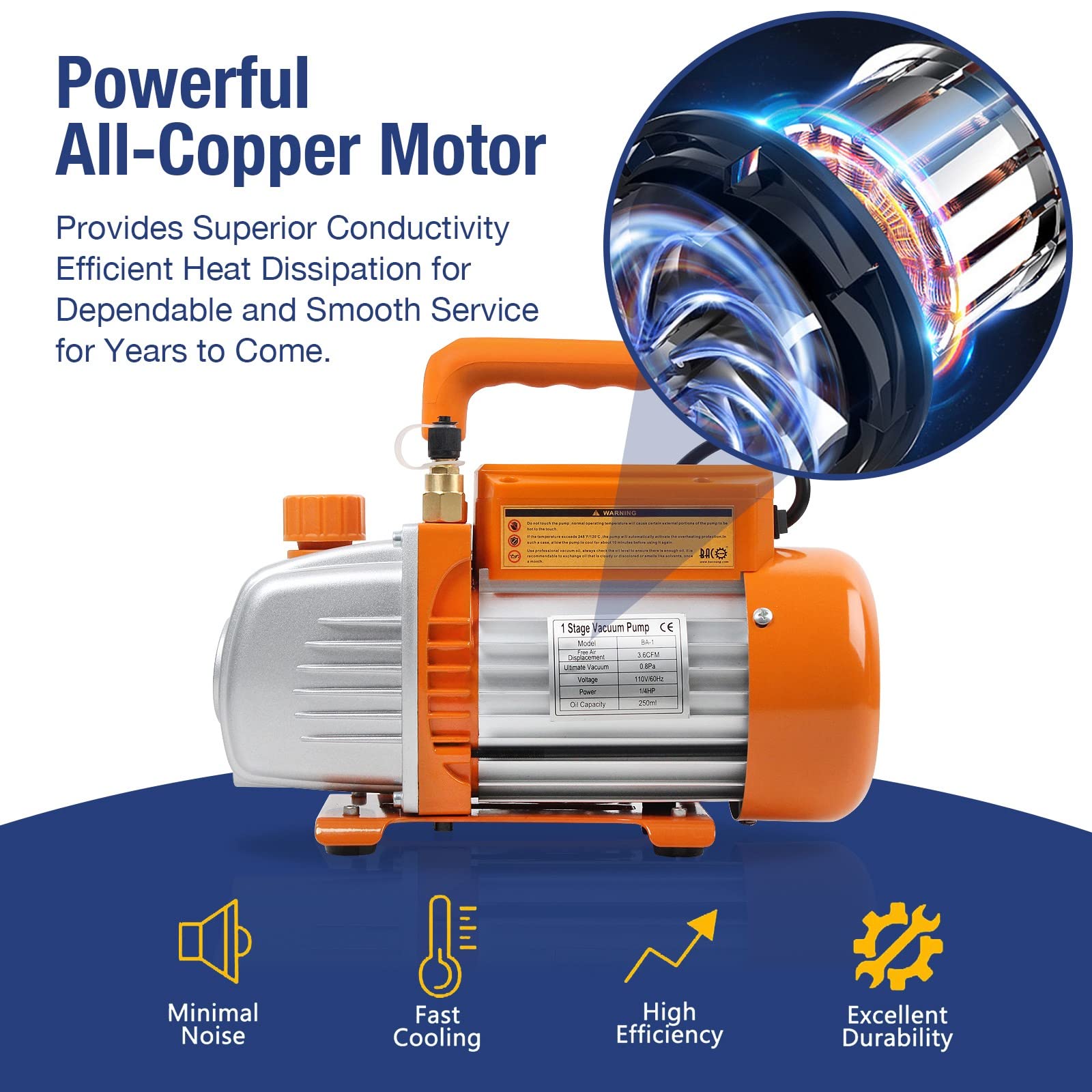 BACOENG 3.5CFM 1/4HP Single Stage HVAC Vacuum Pump And R134a Manifold