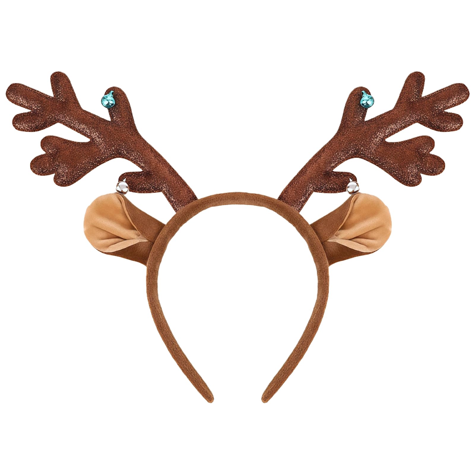 RmKbe Reindeer Antler Headband Christmas Brown Reindeer Glitter Antlers Head Bopper Christmas Party Decoration Xmas Novelty Headwear for Adults