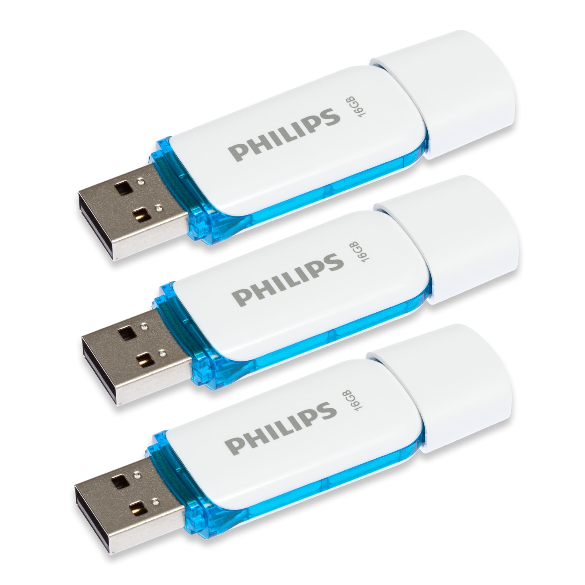 Philips 3 Pack USB Stick 16GB Memory USB 2.0 Flash Drive Snow Edition for PC, Laptop, Computer 3 x 16GB Data Storage Reads up to 21MB/s