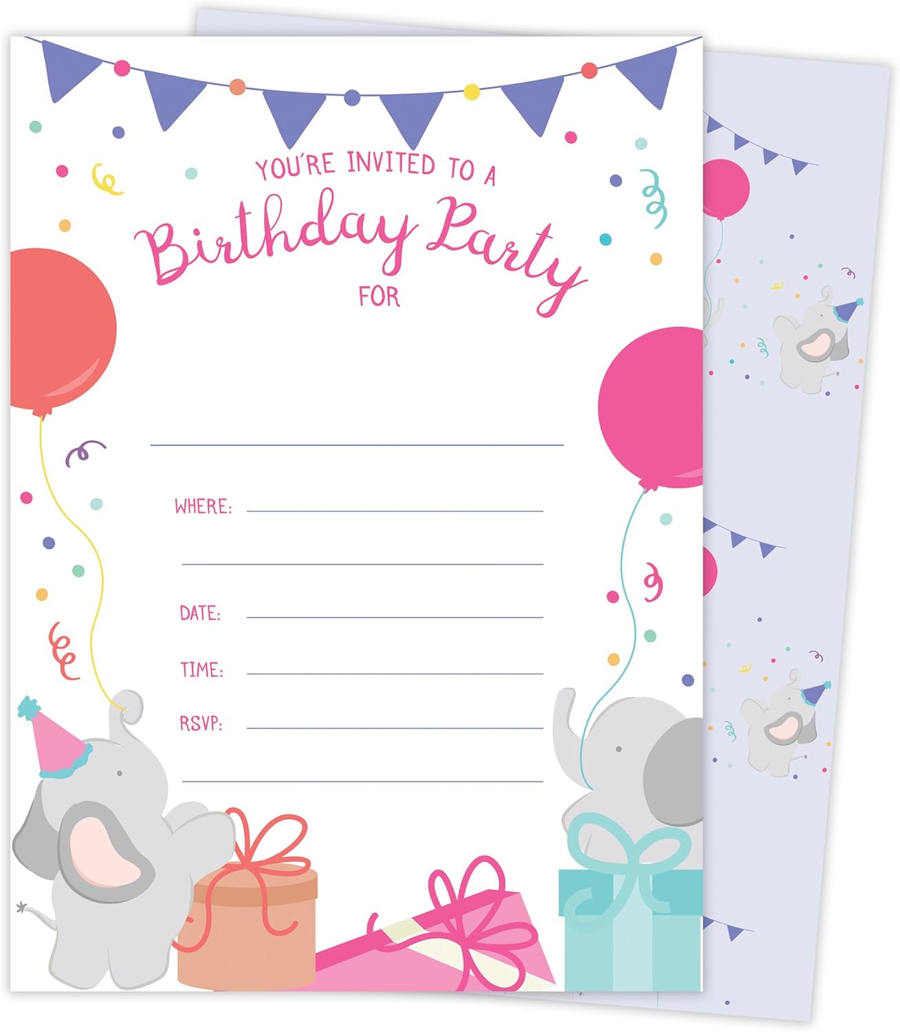 Amazon Com Elephant Happy Birthday Invitations Invite Cards 25 Count With Envelopes Seal Stickers Boys Girls Kids Party 25ct Health Personal Care