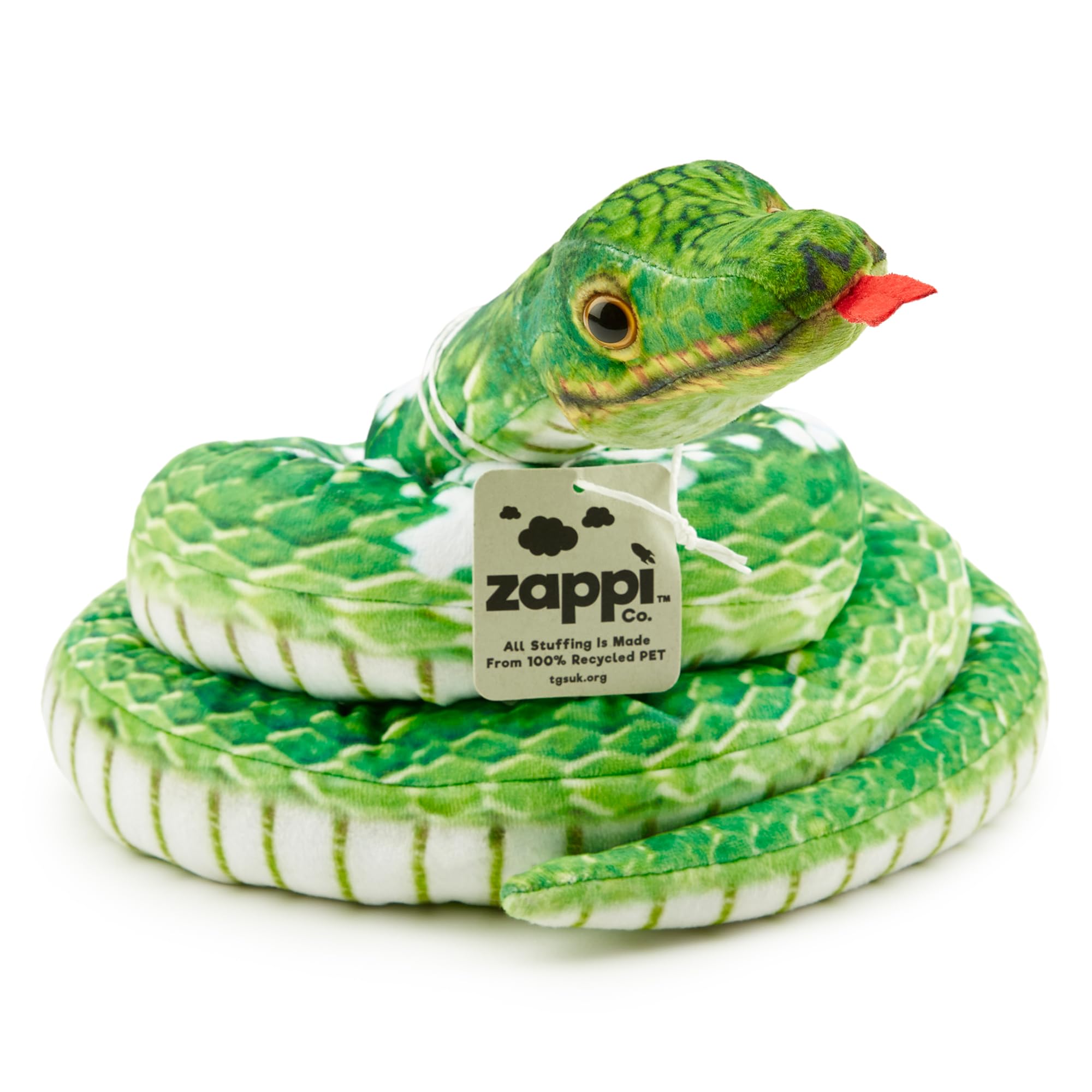 Zappi Co Kids Stuffed Soft Cuddly Plush Snake Toy - Part of Safari Animals Collection: Realistic and Lifelike, Perfect for Kids (180 cm Length)(Green Tree python) — image 1