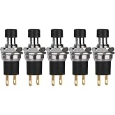 DIYhz 5Pcs Self-Locking SPST Latching Type Dash ON/Off Push Button Switch AC 250V/3A Black