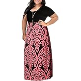 Nemidor Plus Size Maxi Dresses for Curvy Women Casual Short Sleeve Chevron Print Long Dress with Pocket 14-26