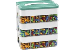 POSHIGE Stackable Toys Organizer Storage Case, Stackable Storage Container with 3 Layer 48 Big Compartments, Storage Box Compatible for Lego Storage Organizer, Calico Critter, Hot Wheels, Toy Figures