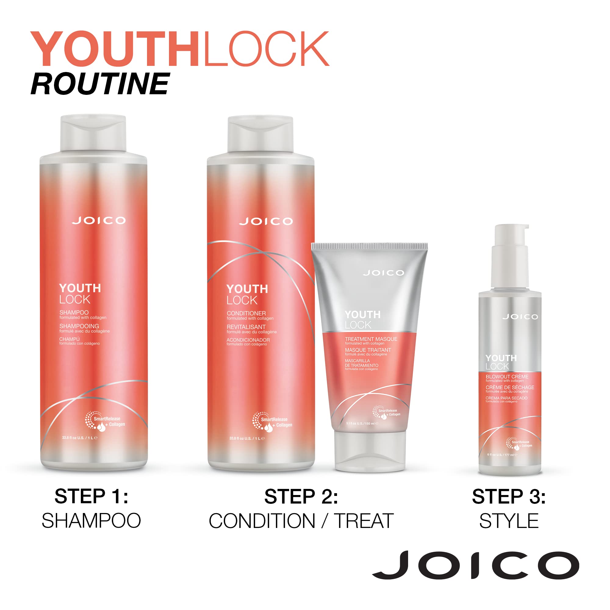 Joico YouthLock Conditioner Formulated with Collagen | Youthful Body & Bounce | Soften and Detangle Hair | Boost Shine