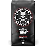 DEATH WISH COFFEE Whole Bean Coffee [16 oz.] The World's Strongest, USDA Certified Organic, Fair Trade, Arabica and Robusta B
