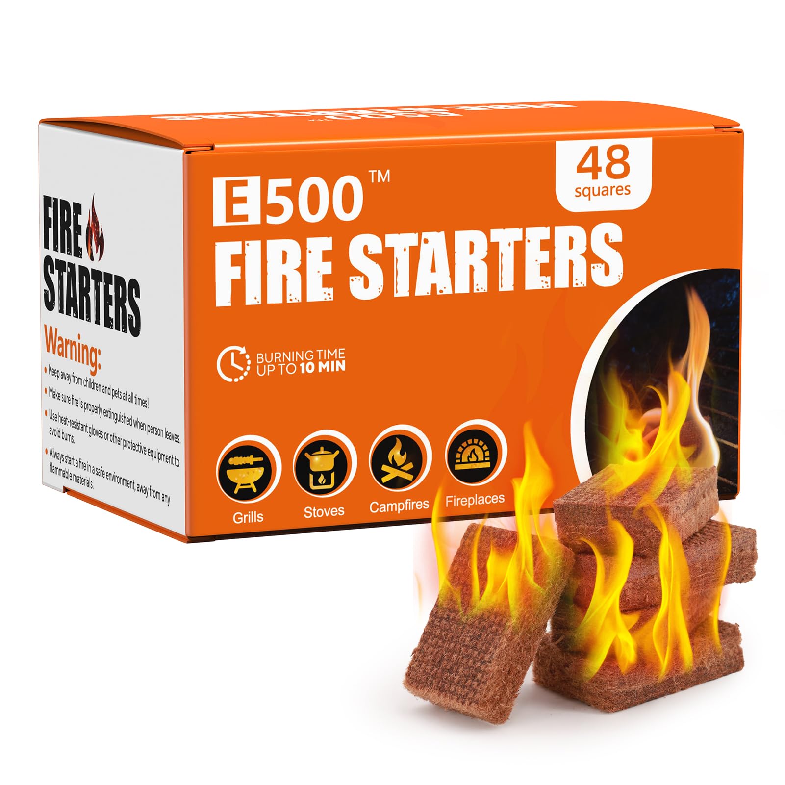 Photo 1 of E500 Fire Starter for Fireplace, Campfires, Fire Pits, BBQ, Grills, Larger Charcoal Fire Starter Squares, 48-Count Firestarter