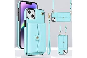 JYYVE for iPhone 14 Plus Case 6.7 Inch, Crossbody Purse Wristlet Shoulder Strap Trendy Protective Cover for iPhone 14 Plus (Blue)