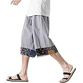 DOSLAVIDA Men's Linen Harem Capri Pants Loose Fit Yoga Beach Shorts Elastic Waist Wide Leg Baggy Cropped Trousers