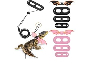 TUCNOEU 2 Set Bearded Dragon Leash and Harness Set,3 Sizes Detachable Adjustable Bearded Dragon Harness for Reptile Safety Walking Accessories(Black,Pink)
