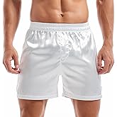 AMY COULEE Mens Satin Boxers Lounge Shorts Solid Color Sleepwear Casual Silky Pajama Shorts