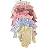 Butterblu Ashley 10-Pack Long Sleeve Ruffle Shoulder Bodysuits 100% Organic for Baby Girls