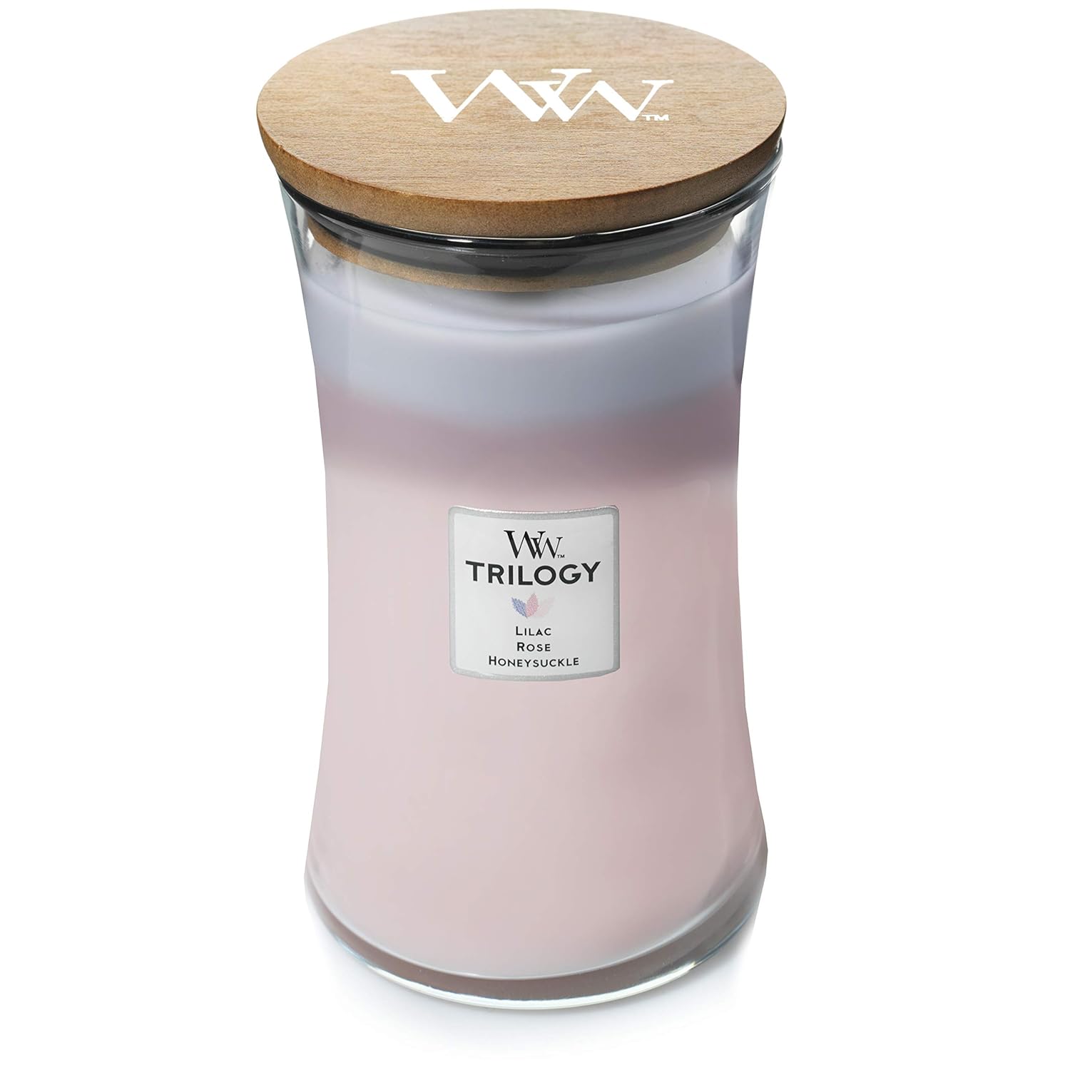 WoodWick Trilogy candela profumata a clessidra grande con Pluswick Innovation Giardino botanico