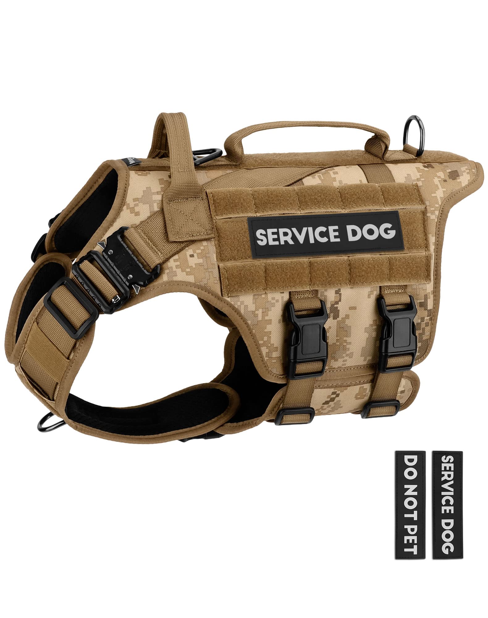 Tactical Dog Harness - PETNANNY Dog Harness Service Dog Vest for Large Breed, Hook and Loop Panel for Service Dog Patches, Work MOLLE Vest with Handle for Walking Hiking Training(Desert Camo,M) Image