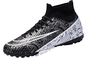 Kikaluo Men's Soccer Cleats Football Shoes with High-Tops Lace-Up Spikes Indoor Firm Ground Turf Training Exercise Futsal Boots