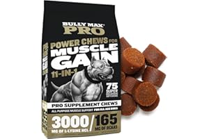 Bully Max 11-in-1 Muscle Gain Power Chews - High Protein Dog Supplement with Amino Acids - Healthy Treats for Puppy & Adult Dogs - Premium Muscle Builder for All Breeds - 75 Tasty Soft Dog Chews