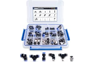 ANRIWT 45PCS Air Line Fitting Kit, NPT Thread Push To Connect Fittings, Nylon Tubing 1/4, 3/8, 1/8, 1/2" Quick Connect, Air Line Fittings assortment kit for Automotive Car or Industrial Workshops