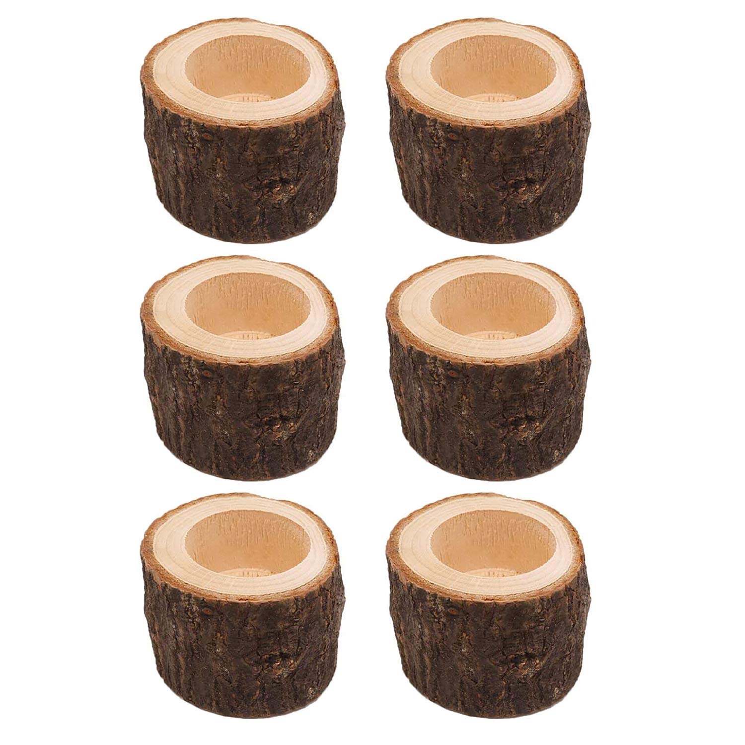 POFET 6pcs Candle Stand Holder Set Wooden Bark Candlestick Flower Plant Pot Pen Holder, Wooden Branch Stake Candle Holder for Wedding Christmas Party Home Spa (M)