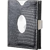 LIULIHUA LLH Leather Trifold Wallet - RFID Blocking with Stainless Steel Locking Clip Wallet, Minimalist Front Pocket RFID Blocking Credit Card Holder (Black-B)