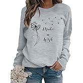 BANGELY Womens Dandelion Sweatshirt Hope Love Floral Graphic Shirt Casual Crewneck Tee Loose Long Sleeve Pullover Tops