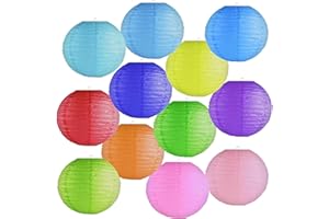 HOYECHI 12pcs Vibrant Paper Lanterns 8'' - Colorful Chinese or Japanese Hanging Decorations for Parties, Classrooms, Weddings, and Home Decor