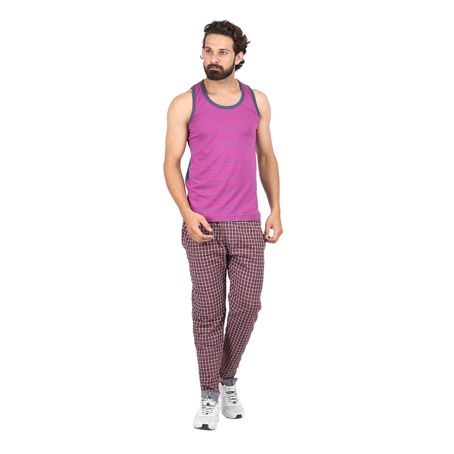 bis creations men's cotton checkered red pyjama