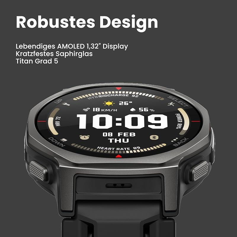 T-Rex 3 Pro Outdoor Smartwatch 44 mm Saphir-AMOLED, Taschenlampe, Titanlünette, Dual-Band GPS, Offline-Karten, bis zu 17 Tage Akku, 10 ATM, 180+ Sportmodi, Android & iPhone, Arktisches Gold