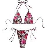 GORGLITTER Women's 2 Piece Swimsuit Floral Leopard Halter Triangle Bikini Micro High Cut Bathing Suit