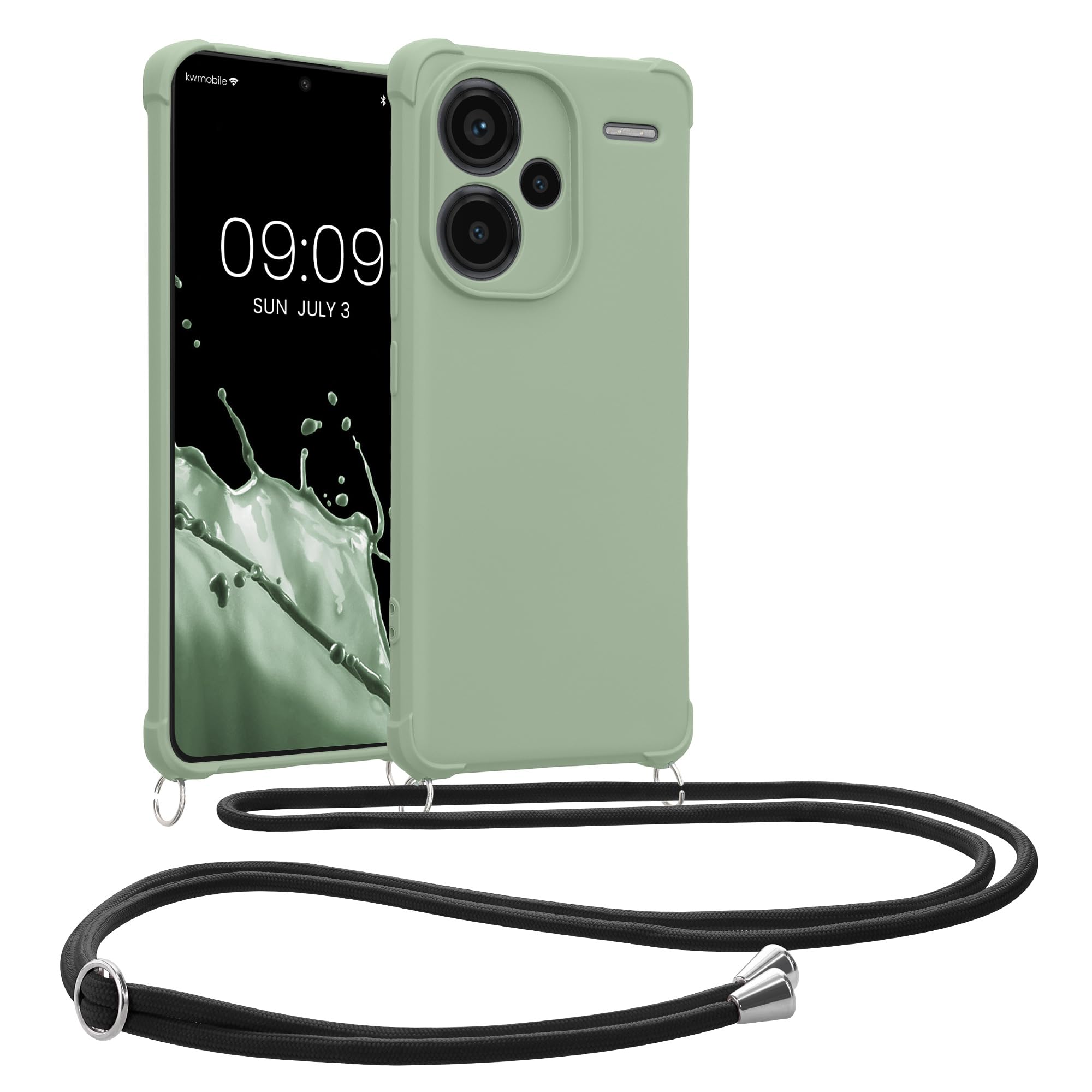 kwmobile Crossbody Case Compatible with Xiaomi Redmi Note 13 Pro+ 5G / Redmi Note 13 Pro Plus 5G Case - TPU Silicone Cover with Strap - Gray Green