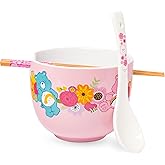 Silver Buffalo Care Bears Spring Floral Flowers Ceramic Ramen Noodle Rice Bowl with Chopsticks and Spoon, Microwave Safe, 20 Ounces