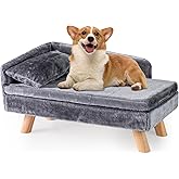PETSITE Elevated Dog Couch, Small Pet Dog Sofa Bed with Soft Cozy Cushion & Pillow, Sturdy Wood Legs, and High Back, Modern P