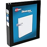 Avery&reg; Showcase 3 Ring Binder, 1.5" Slant Rings, 1 Black Binder | For School, Home and Everyday Organization, Clear View Covers, Interior Storage Pockets, Lay-Flat Back-Mounted Rings