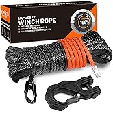 AUTOBOTS Synthetic Winch Rope 1/4" X 50 Ft,Max 9500lbs Winch Rope with Heavy Duty 3/8 Hook,Winch Cable Line for Off Road Vehicle ATV UTV Black