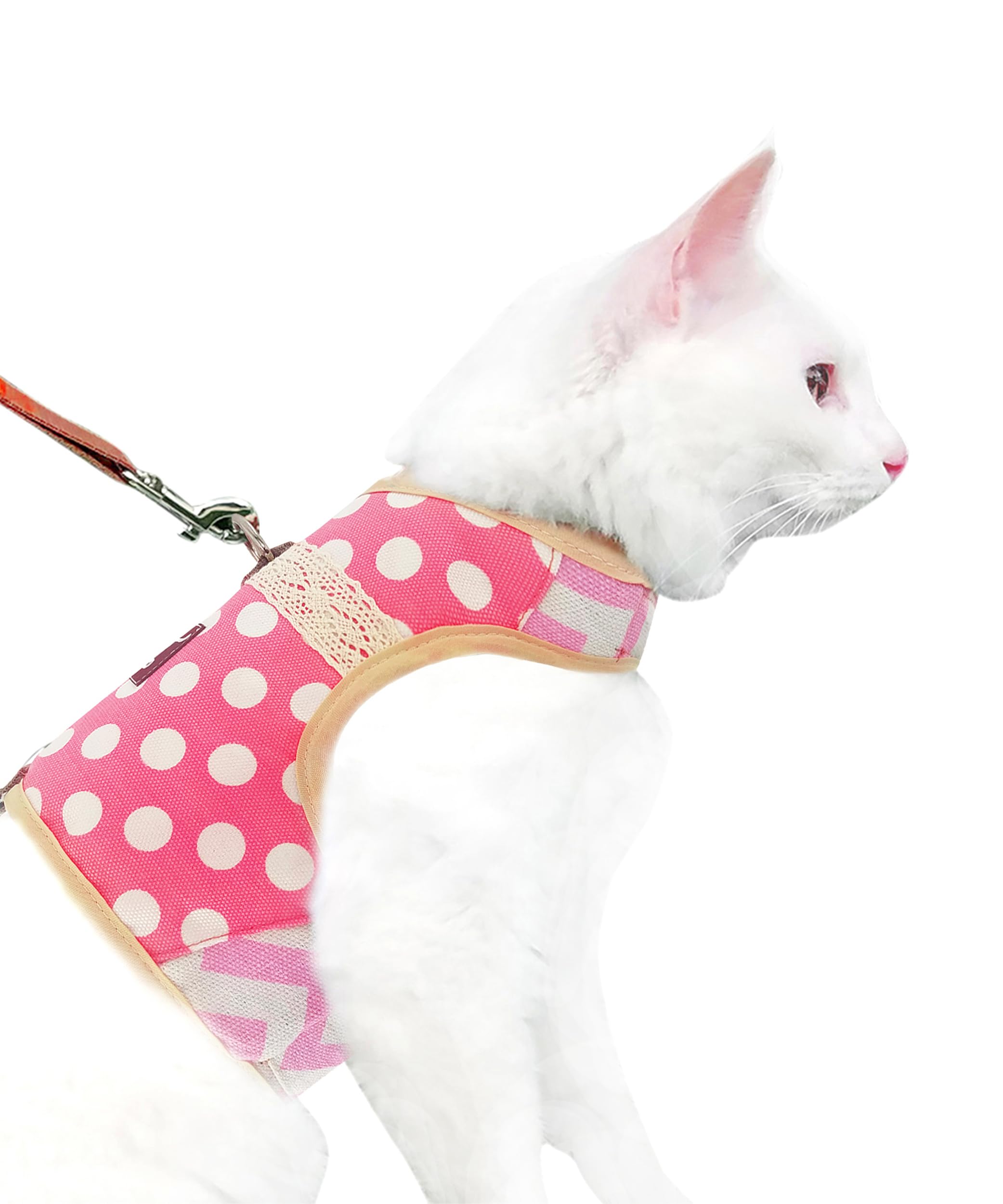 Yizhi Miaow Escape Proof Cat Harness with Leash Extra Large, Adjustable Cat Walking Jackets, Padded Cat Vest Polka Dot Pink — image 1