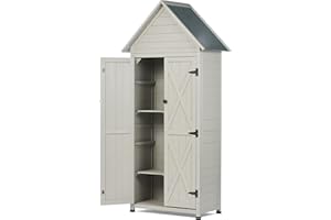 HABAU Outdoor Storage Shed with Floor & Adjustable Shelves, Wooden Garden Tool Cabinet Weatherproof, 71" Vertical Patio Organizer