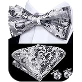 Hi-Tie Bow Ties for Men Pre-Tied Pocket Square with Cufflinks Mens Bowtie Sets for Wedding Formal Party