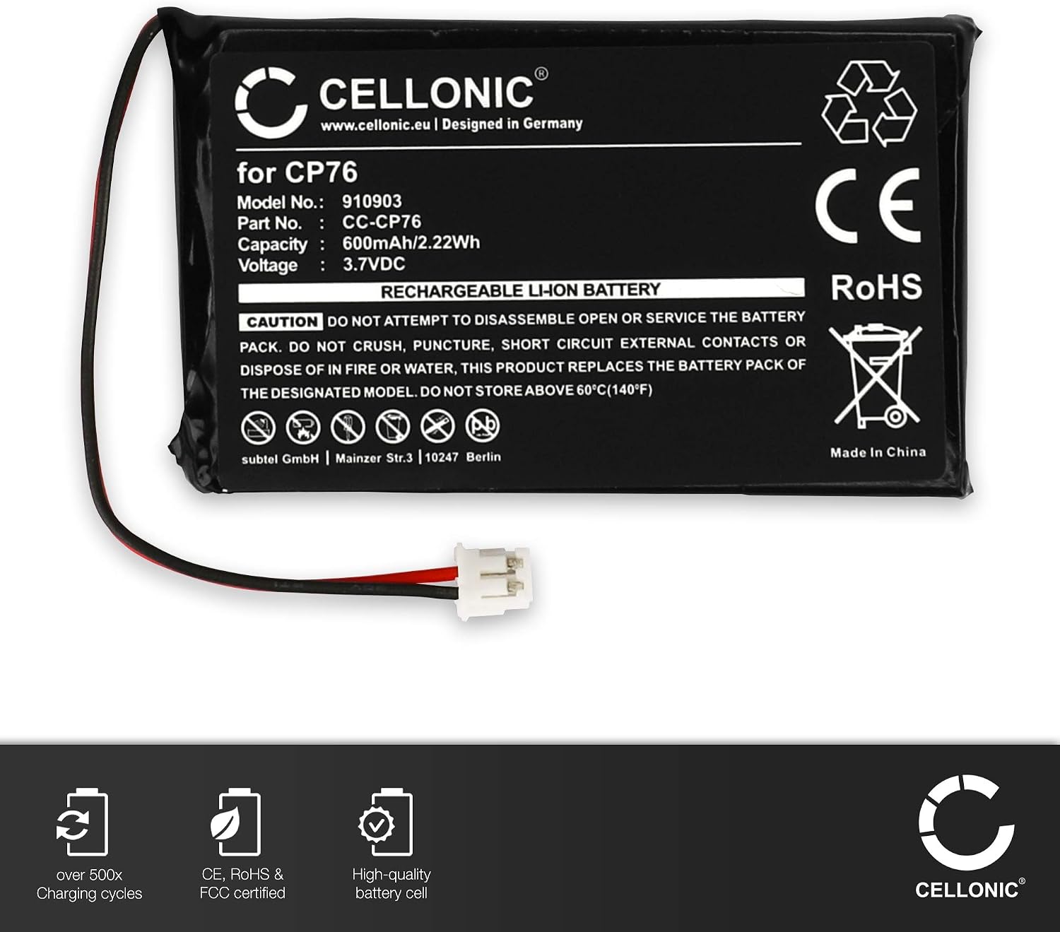 CELLONIC 1x Battery for Cordless phone Compatible with Grundig Calios 1, Calios A1, Calios H1, / BT CP76 - (600mAh, 3.7V) - Image 4