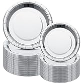 Colarr 120 Pack Metallic Silver Paper Plates 7 Inch and 9 Inch Disposable Plates for Party Dessert Wedding Birthday Anniversary Bridal Supplies(Silver)