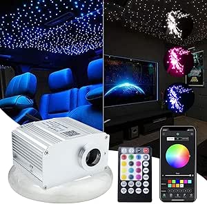 AMKI 10W Fiber Optic Light Star Ceiling Kit Twinkle,Bluetooth APP Control Car Home Use,LED RGBW Engine Driver with 28key RF Remote Control Fibre Optical Cables 380pcs*(0.5mm+0.75mm+1mm) 9.8ft/3m