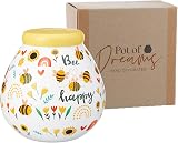 Pot Of Dreams Hand Painted Bee Happy Money Box Ceramic Piggy Bank view 2